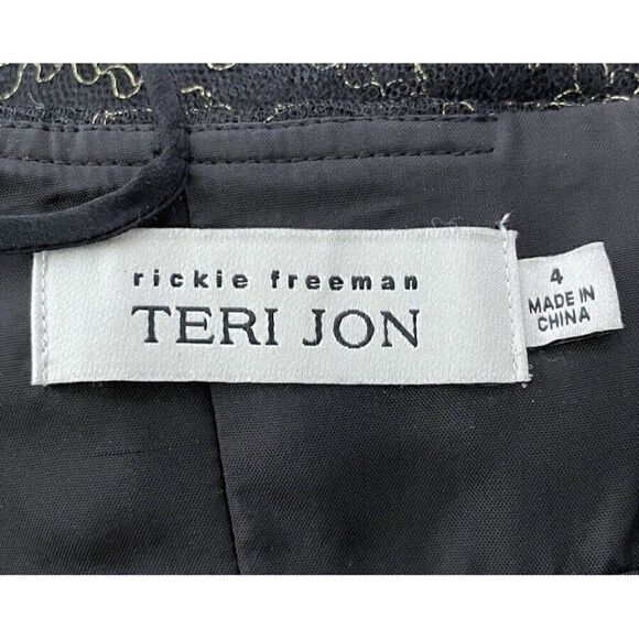 Teri‎ Jon Rickie Freeman Black Gold Sequin Tulle Evening Gown Dress Women's sz 4 - Picture 4 of 5